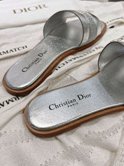 (Pre-Order) Christian Dior-Inspired Metallic Silver Slides