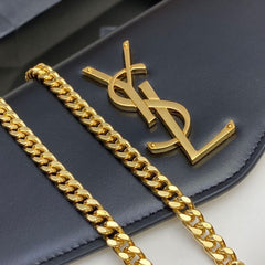 (Pre-Order) YSL Envelope Chain Wallet – Black & Beige Two-Tone (Replica)