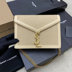 (Pre-Order) YSL Envelope Chain Bag – Beige Canvas with Leather Trim (22CM) (Replica)
