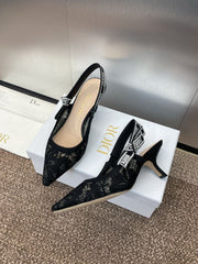 (Pre-Order) Christian Dior-Inspired Embroidered Slingback Heels (Replica)