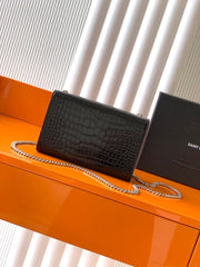 (Pre-Order) YSL Kate Small Croc-Effect Chain Bag – Silver Hardware (Replica)