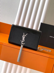 (Pre-Order) YSL Kate Small Croc-Effect Chain Bag – Silver Hardware (Replica)