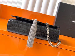 (Pre-Order) YSL Kate Small Croc-Effect Chain Bag – Silver Hardware (Replica)