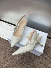(Pre-Order) Christian Dior-Inspired Embroidered Slingback Heels (Replica)
