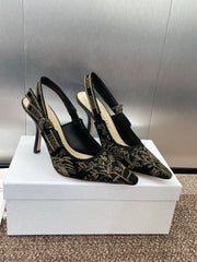 (Pre-Order) Christian Dior-Inspired Embroidered Slingback Heels (Replica)