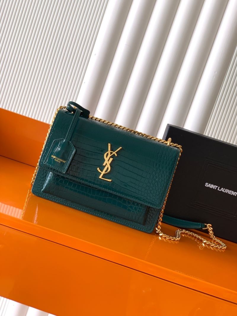 (Pre-Order) YSL Sunset Croc-Embossed Chain Bag – Green (Replica)