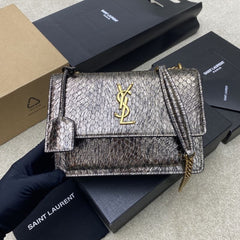 (Pre-Order) YSL Sunset Croc-Embossed Chain Bag – Golden Snake Pattern (Replica)