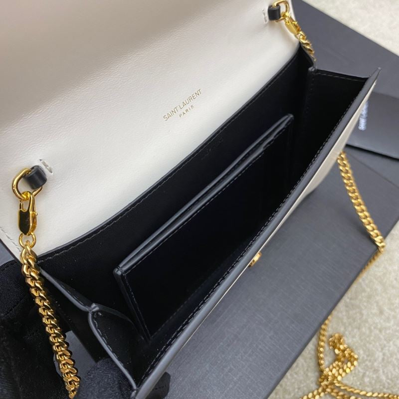 (Pre-Order) YSL Envelope Chain Wallet – Black & Beige Two-Tone (Replica)