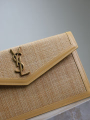 (Pre-Order) Saint Laurent Uptown Envelope Clutch – Woven Raffia & Leather (Replica)