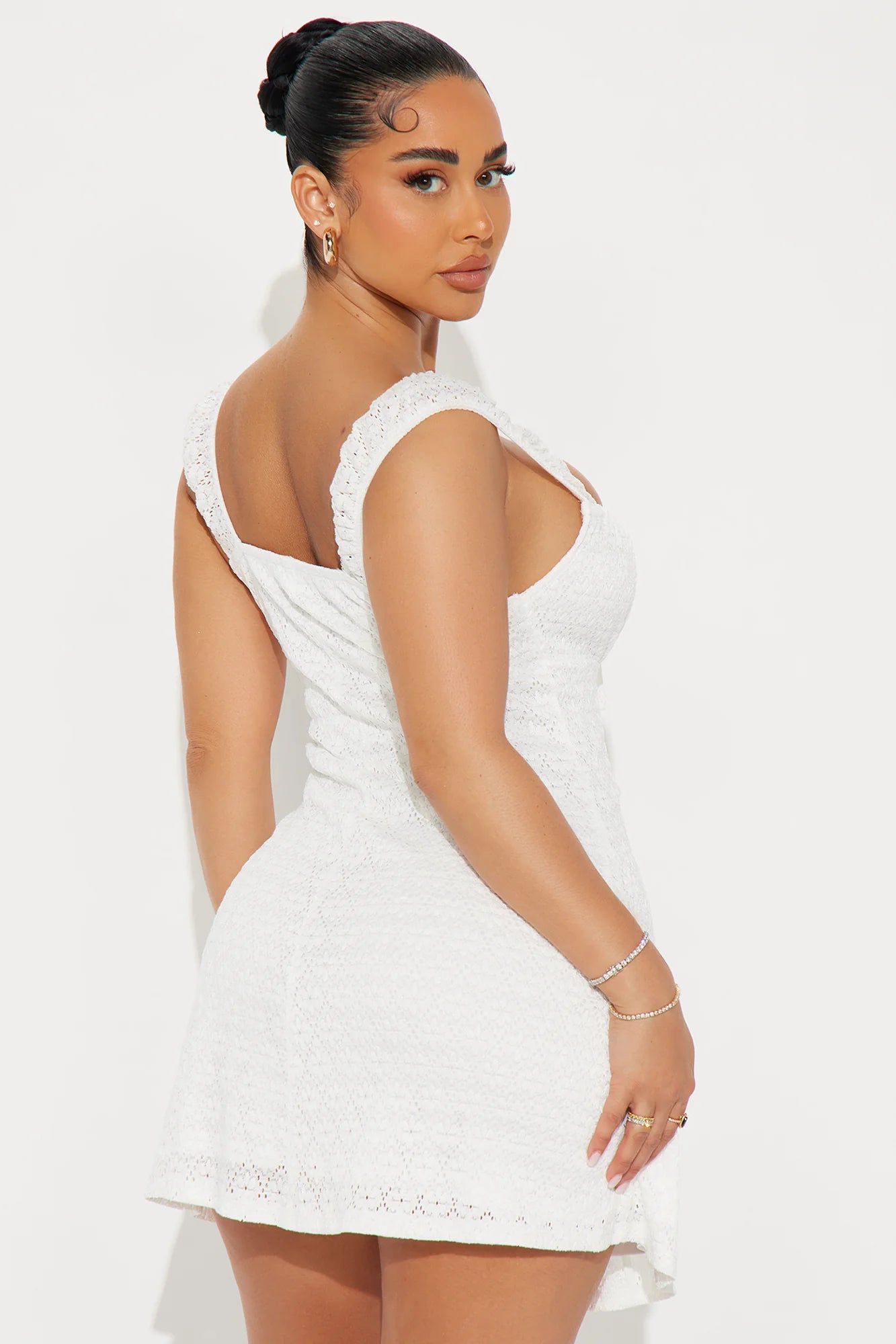 Fashion Nova Caroline Eyelet Mini Dress - Ivory (INSTOCK NOW)