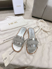 (Pre-Order) Christian Dior-Inspired Metallic Silver Slides