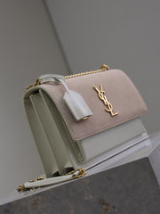 (Pre-Order) YSL White Matte Gold Buckle Sunset Bag (Replica)