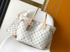 (Pre-Order) Louis Vuitton Neverfull – White Monogram Jacquard with Natural Leather Trim (Replica)