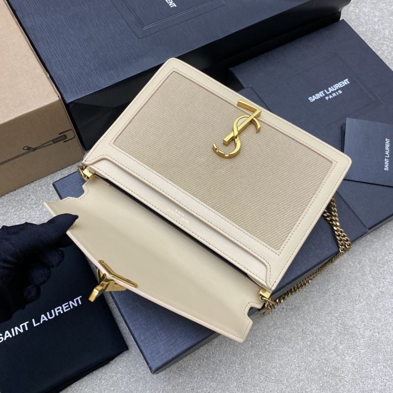 (Pre-Order) YSL Envelope Chain Bag – Beige Canvas with Leather Trim (22CM) (Replica)