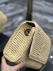(Pre-Order) YSL Kate Beige Raffia Woven Chain Bag Wil Leather Trim (Replica)