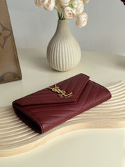 (Pre-Order) Saint Laurent Envelope Wallet – Burgundy (Gold Hardware) (Replica)