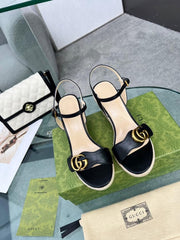 (Pre-Order) Black Gucci GG Wedge Sandals (Replica)