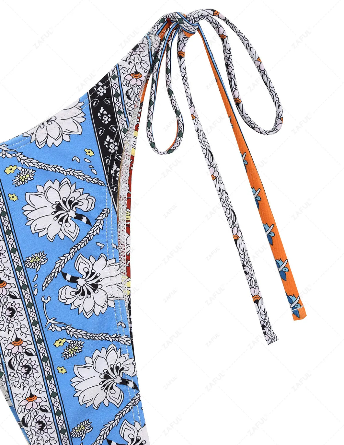 (Instock Now) Tie Side Metal Hardware Ethnic Style Printed Bandeau
Bikini Swimwear