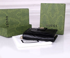 (Pre-Order) GG Quilted Leather Wallet – Compact Trifold Design (Replica)