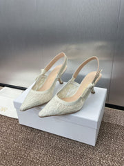 (Pre-Order) Christian Dior-Inspired Embroidered Slingback Heels (Replica)