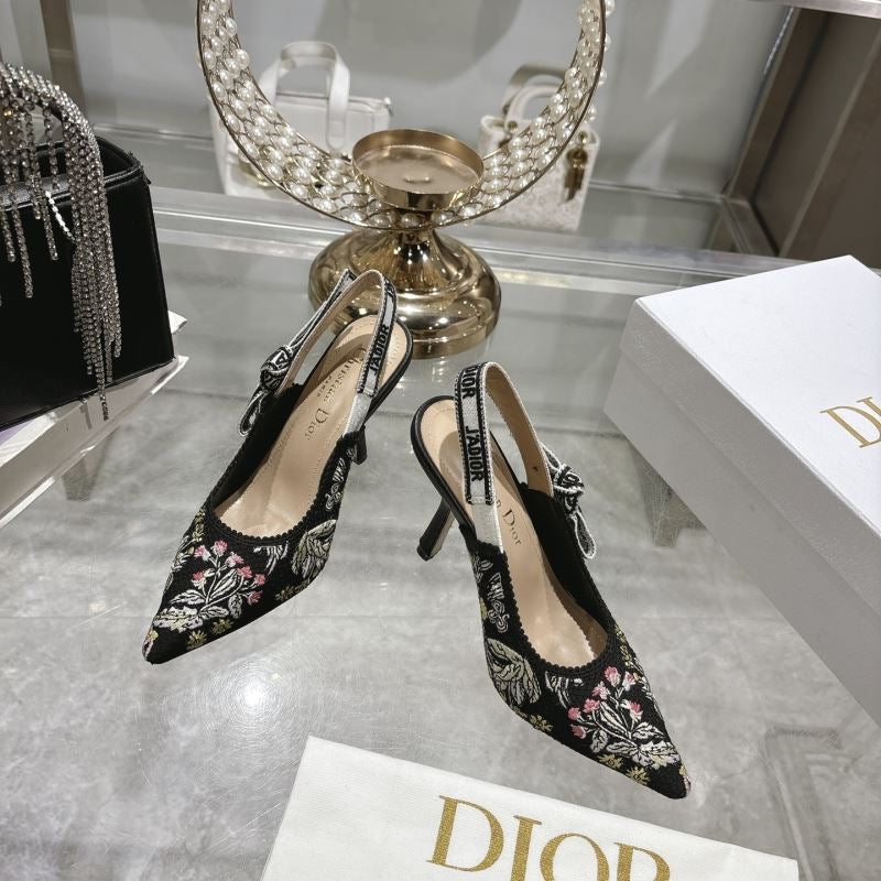 (Pre-Order) Christian Dior-Inspired Floral Embroidered Slingback Heels (Replica)