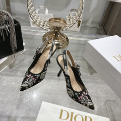 (Pre-Order) Christian Dior-Inspired Floral Embroidered Slingback Heels (Replica)