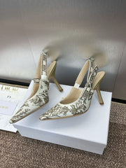 (Pre-Order) Christian Dior-Inspired Embroidered Slingback Heels (Replica)