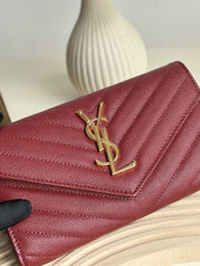 (Pre-Order) Saint Laurent Envelope Wallet – Burgundy (Gold Hardware) (Replica)