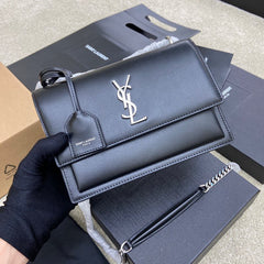 (Pre-Order) YSL Sunset Medium Bag – Black with Silver Hardware (Replica)