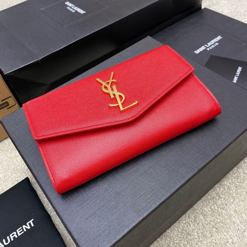 (Pre-Order) YSL Uptown Envelope Chain Wallet – Red Grain Leather (Replica)