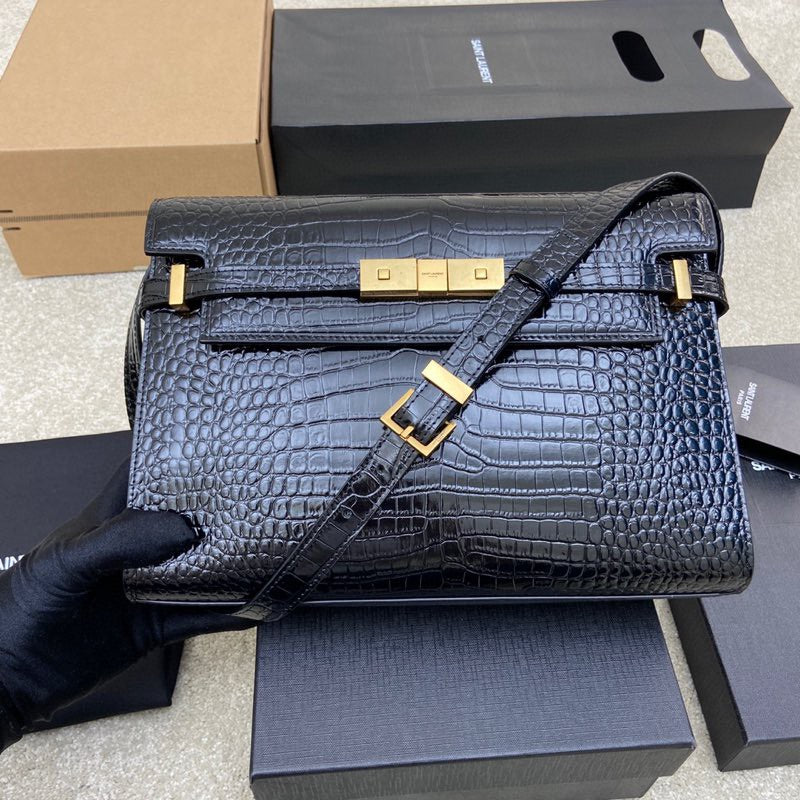 (Pre-Order) YSL Manhattan Baguette Bag – Black Croc Embossed (Replica)