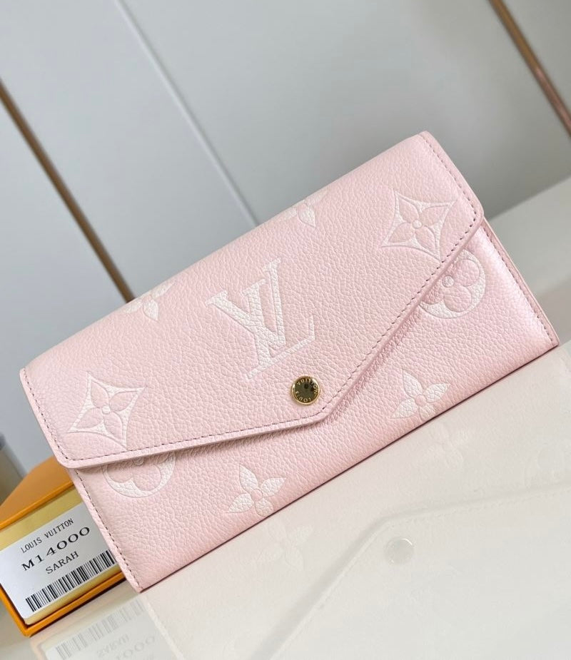 (Pre-Order) Louis Vuitton Sarah Wallet – Light Pink Monogram Empreinte (Replica)