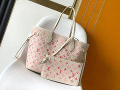 (Pre-Order) Louis Vuitton Neverfull MM – Cream & Pink Monogram Embossed Leather (Replica)