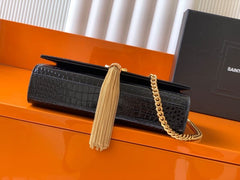 (Pre-Order) YSL Kate Small Black Crocodile Embossed Tassel Bag (Replica)