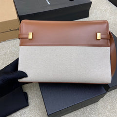 (Pre-Order) Saint Laurent Manhattan Medium Canvas & Leather Bag (Brown/Beige) (Replica)