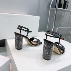 (Pre-Order) Christian Dior-Inspired Rhinestone Block Heel Sandals (Replica)
