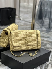 (Pre-Order) YSL Kate Beige Raffia Woven Chain Bag Wil Leather Trim (Replica)