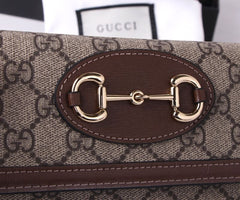 (Pre-Order) Gucci Horsebit Canvas Chain Wallet – Brown Trim (Replica)
