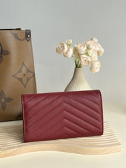 (Pre-Order) Saint Laurent Envelope Wallet – Burgundy (Gold Hardware) (Replica)