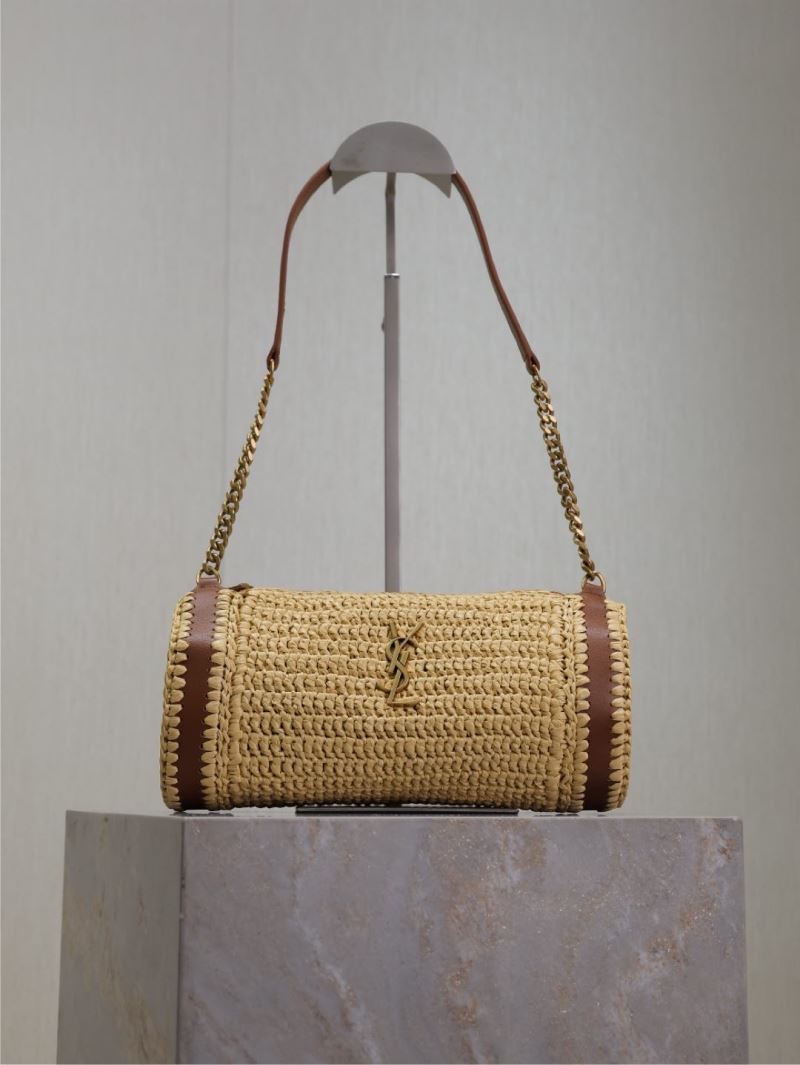 (Pre-Order) YSL Crochet Barrel Shoulder Bag – Beige & Brown (Replica)