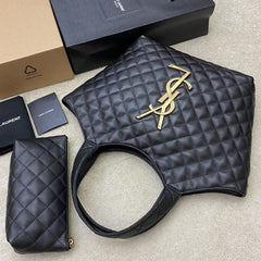 (Pre-Order) YSL Quilted Leather Tote with Pouch – Black (Replica)