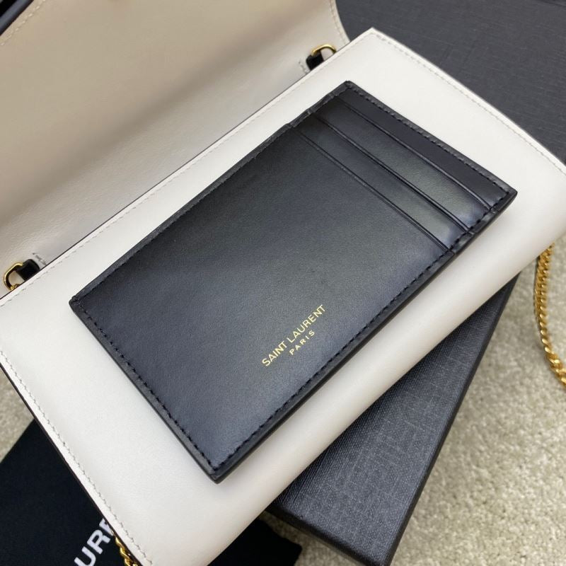 (Pre-Order) YSL Envelope Chain Wallet – Black & Beige Two-Tone (Replica)