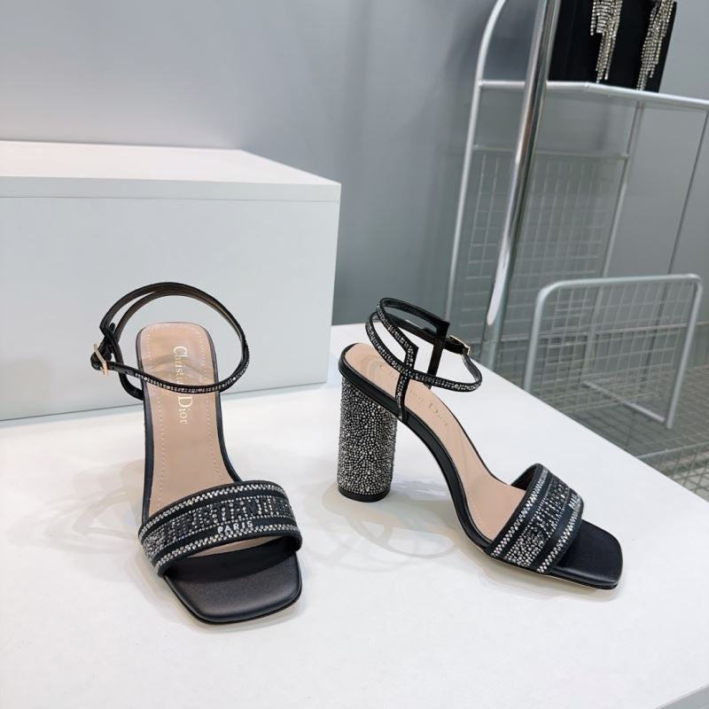 (Pre-Order) Christian Dior-Inspired Rhinestone Block Heel Sandals (Replica)