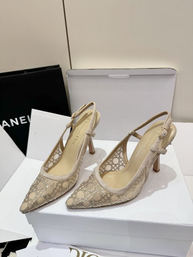 (Pre-Order) Christian Dior-Inspired Rhinestone Mesh Slingback Heels (Replica)