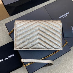 (Pre-Order) YSL Envelope Chain Wallet – Metallic Gold (Replica)
