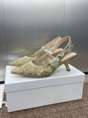 (Pre-Order) Christian Dior-Inspired Embroidered Slingback Heels (Replica)