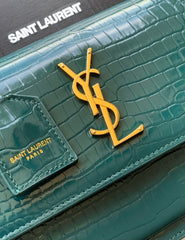 (Pre-Order) YSL Sunset Croc-Embossed Chain Bag – Green (Replica)