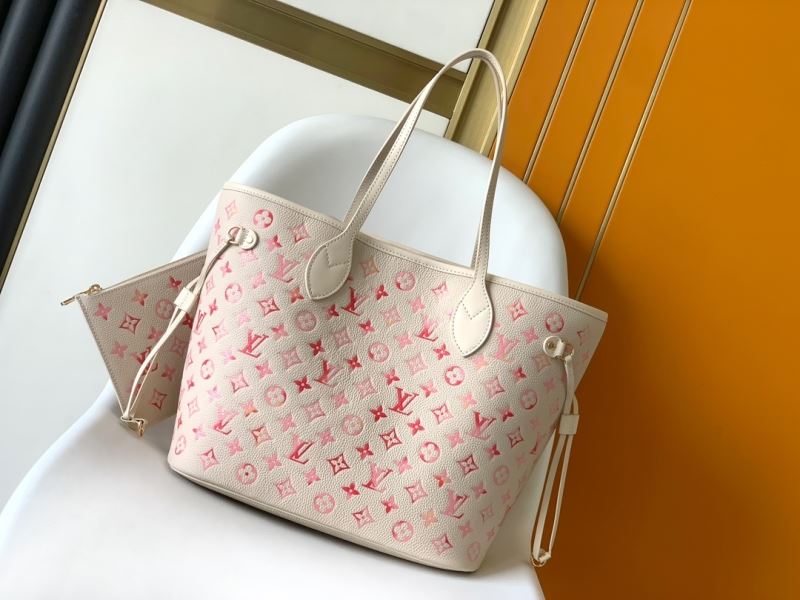 (Pre-Order) Louis Vuitton Neverfull MM – Cream & Pink Monogram Embossed Leather (Replica)
