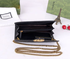 (Pre-Order) Gucci GG Marmont Black Leather Chain Wallet (Replica)
