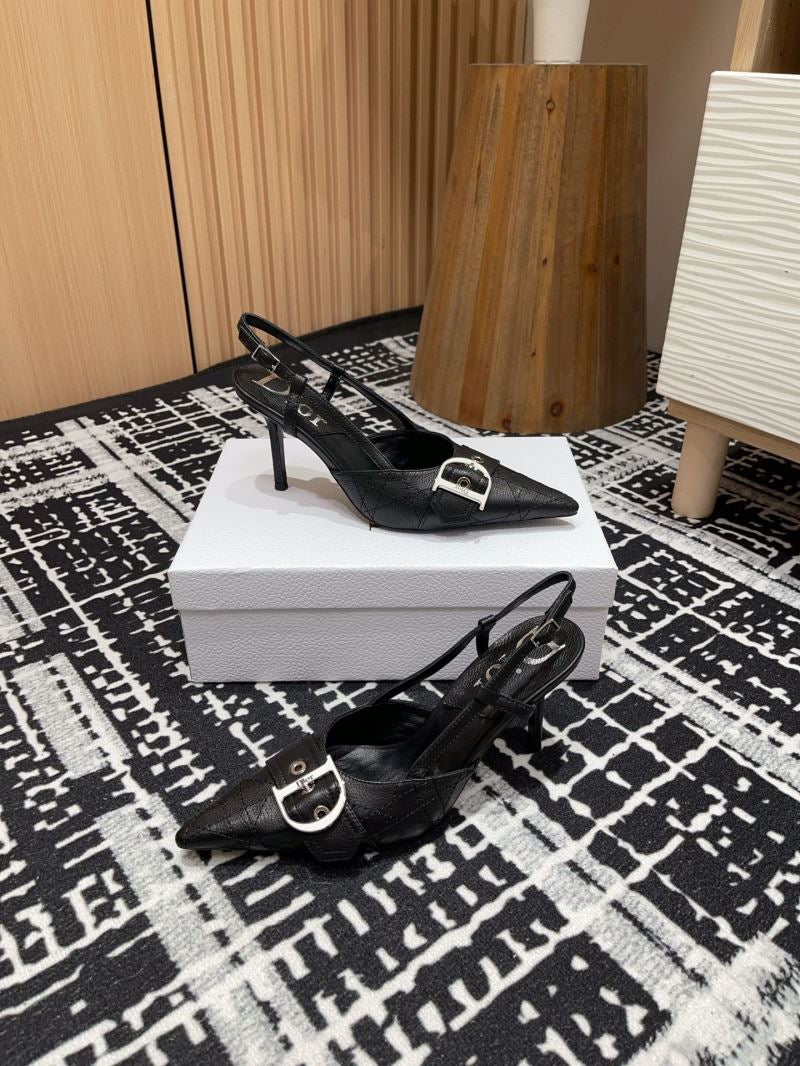 (Pre-Order) Christian Dior-Inspired Quilted Buckle Slingback Heels (Replica)